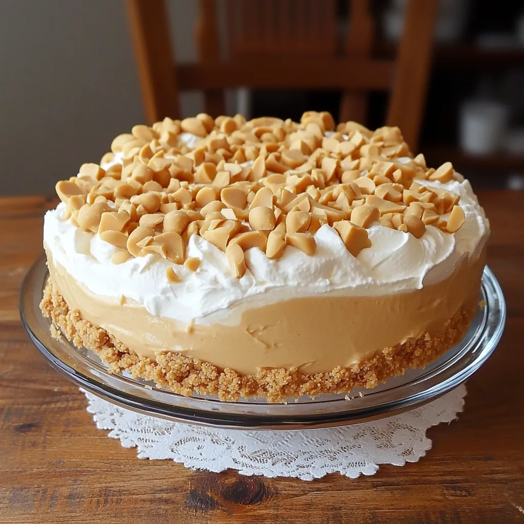 A slice of pie with peanut butter and fluffy whipped topping.