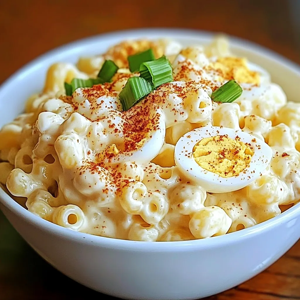 A bowl of macaroni and cheese with an egg on top.