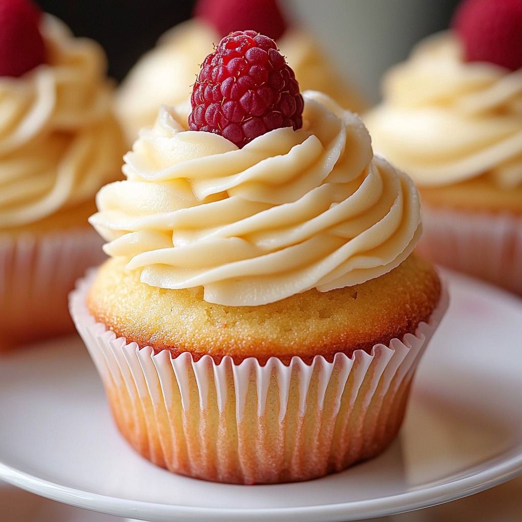 A cupcake with a raspberry on top.