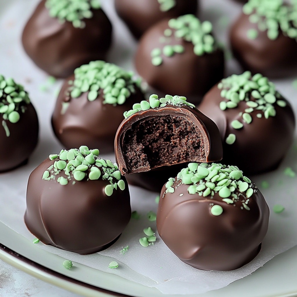 Chocolate balls with green toppings.