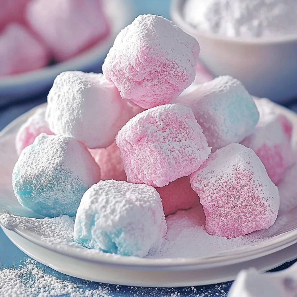 A plate of sugar-dusted marshmallows.