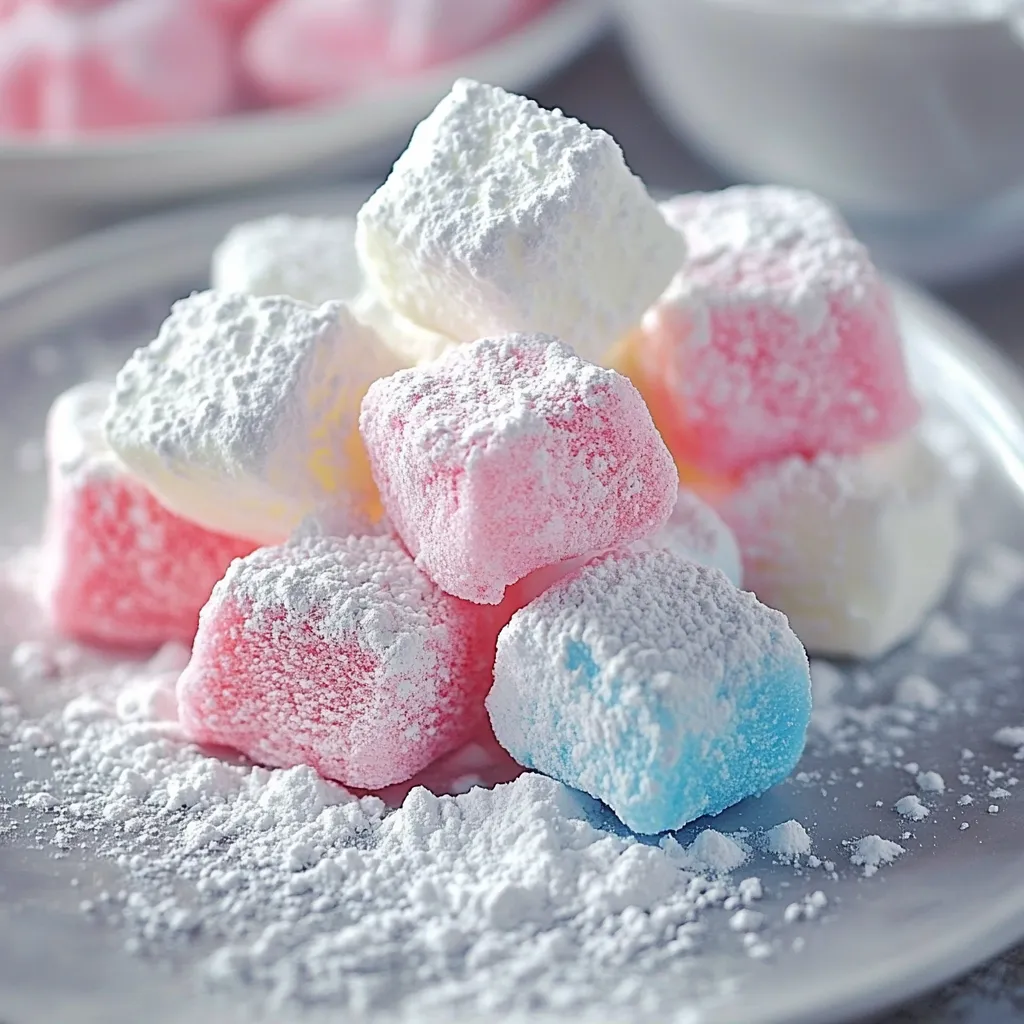 A plate of pink and white marshmallows.