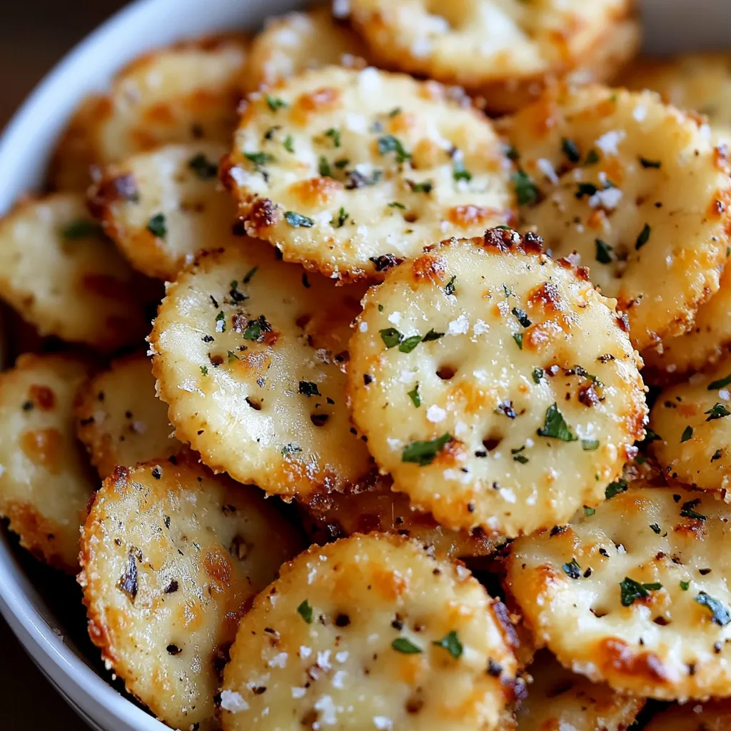 A bowl of crackers with garlic and herbs.