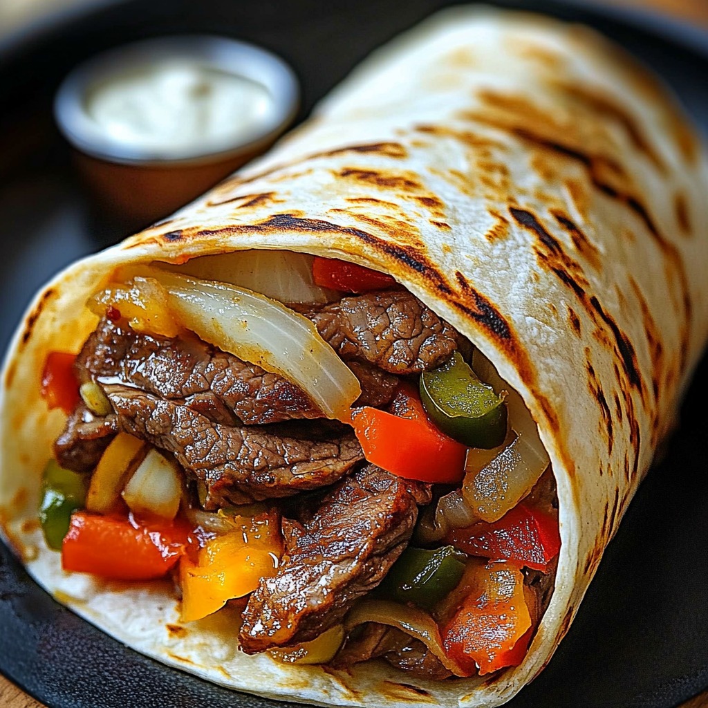 A burrito with meat and vegetables.