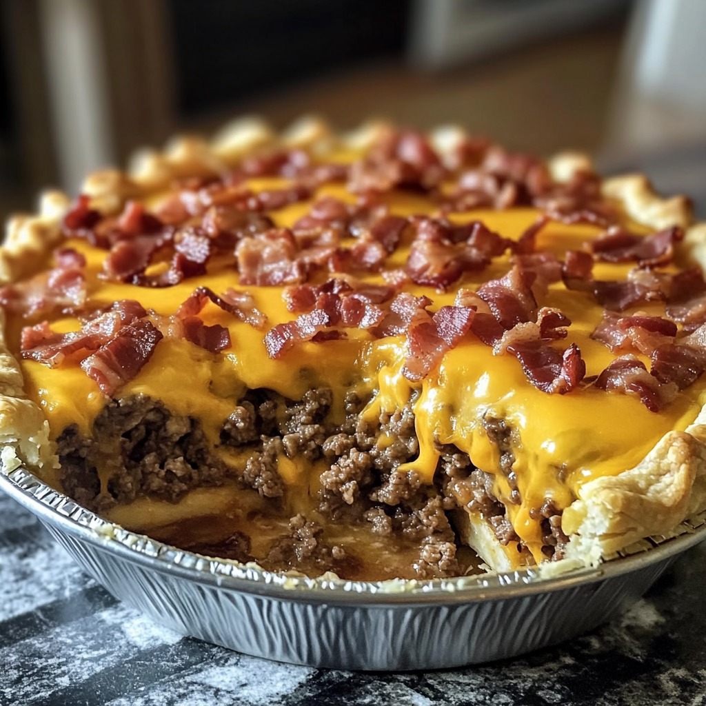 A cheesy bacon pie fresh from the oven.