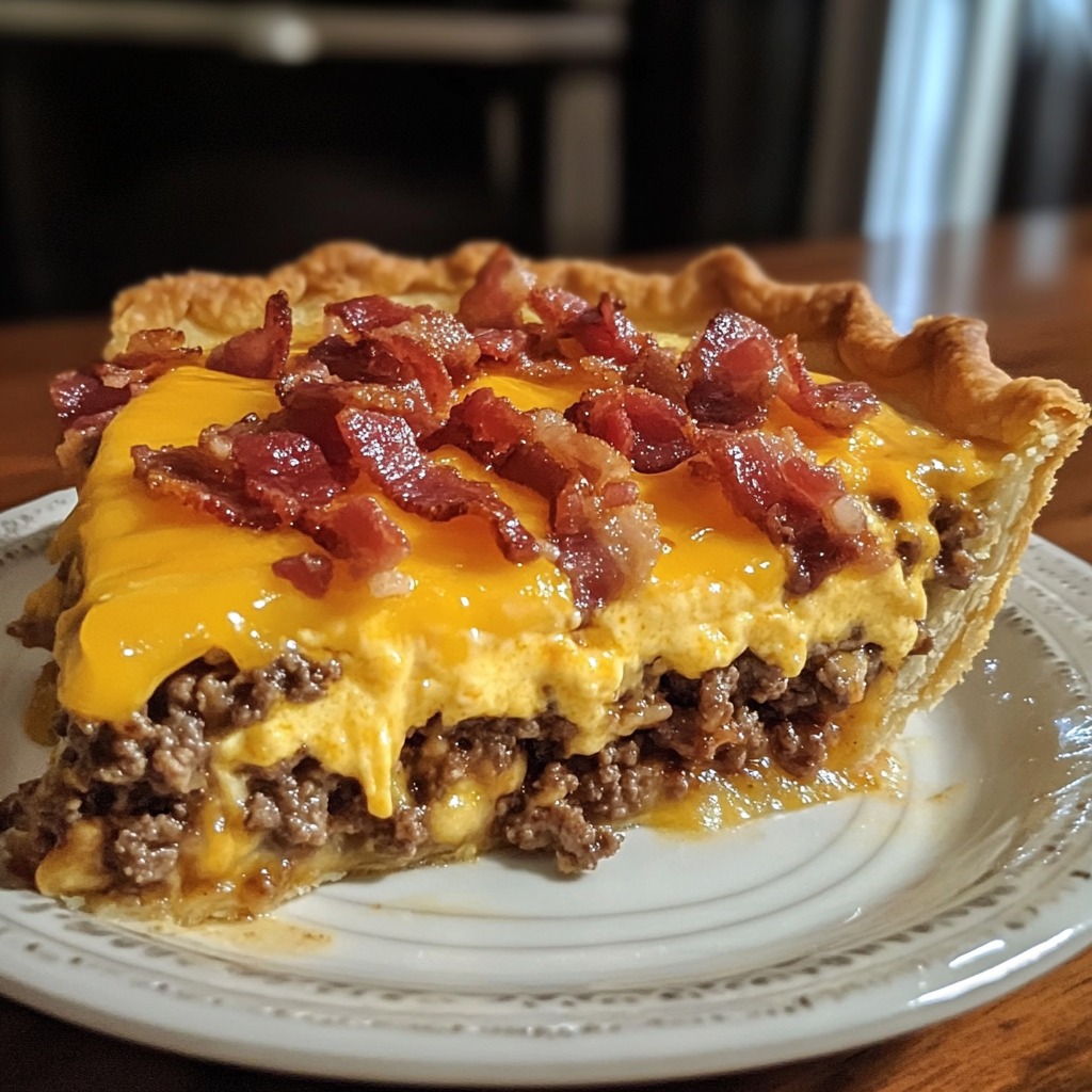 A wedge of bacon cheese pie sitting on a plate.