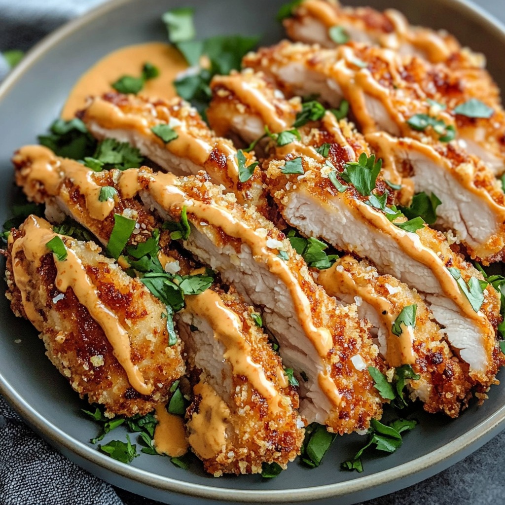 A plate of chicken with sauce.