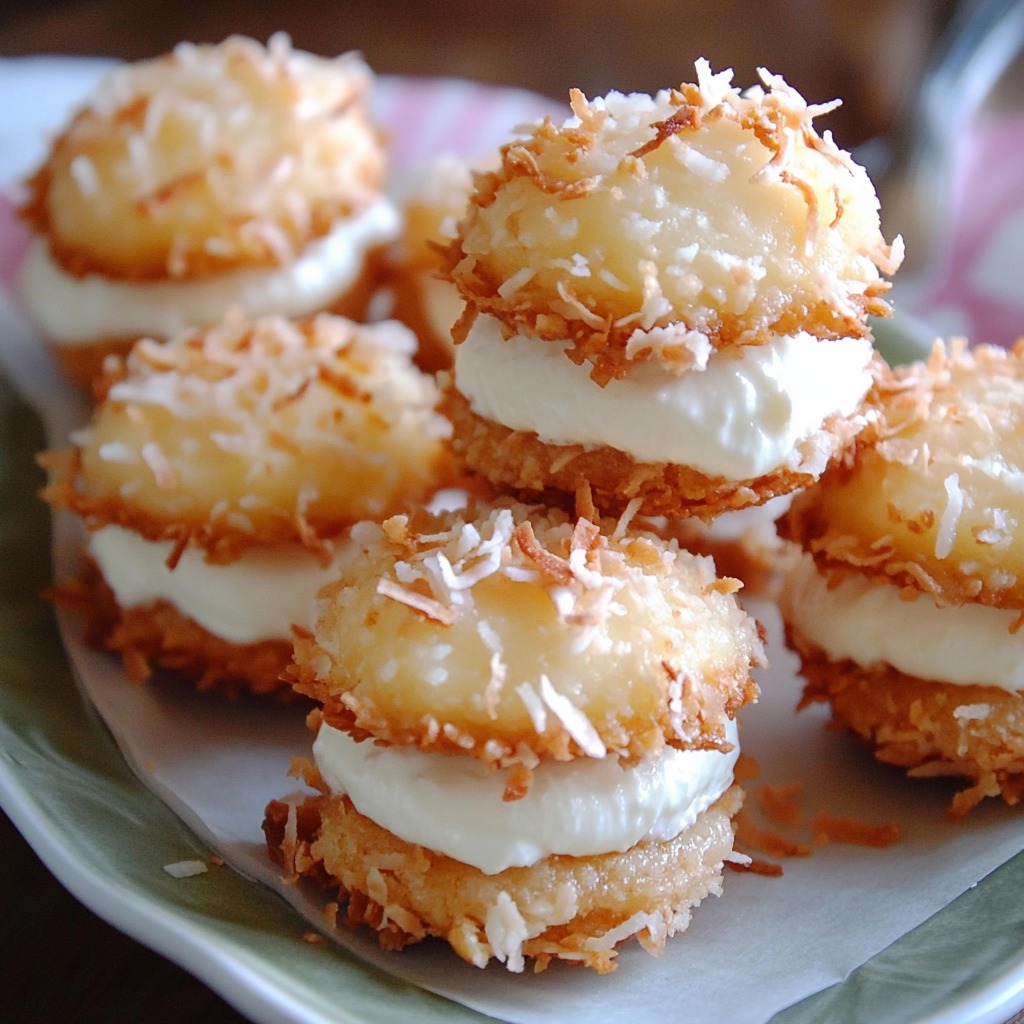 A plate of coconut covered desserts.