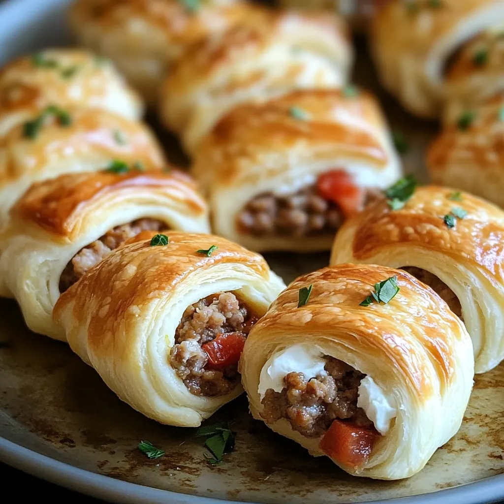 A plate of food with a pastry and meat.