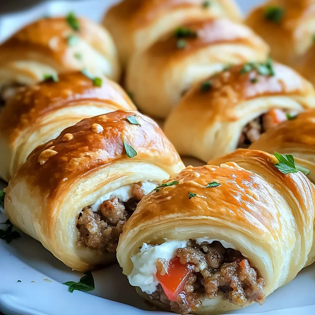 A plate of food with a pastry and meat.