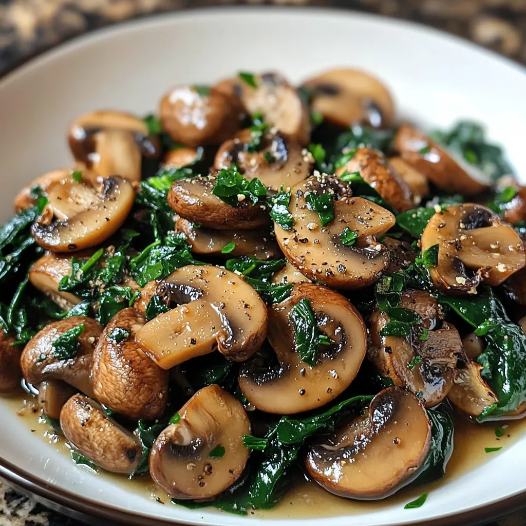 A plate of mushrooms and greens.