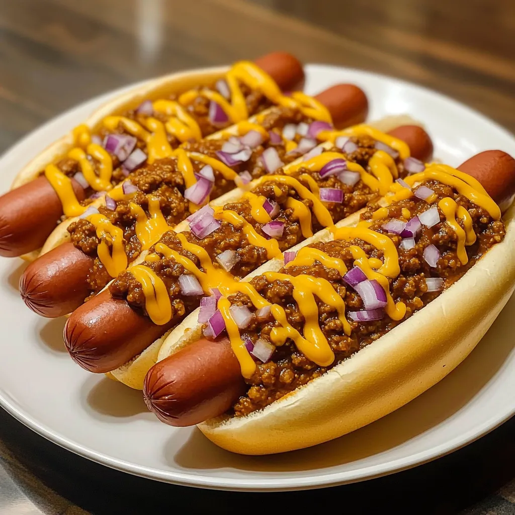 Two chili dogs on a plate.