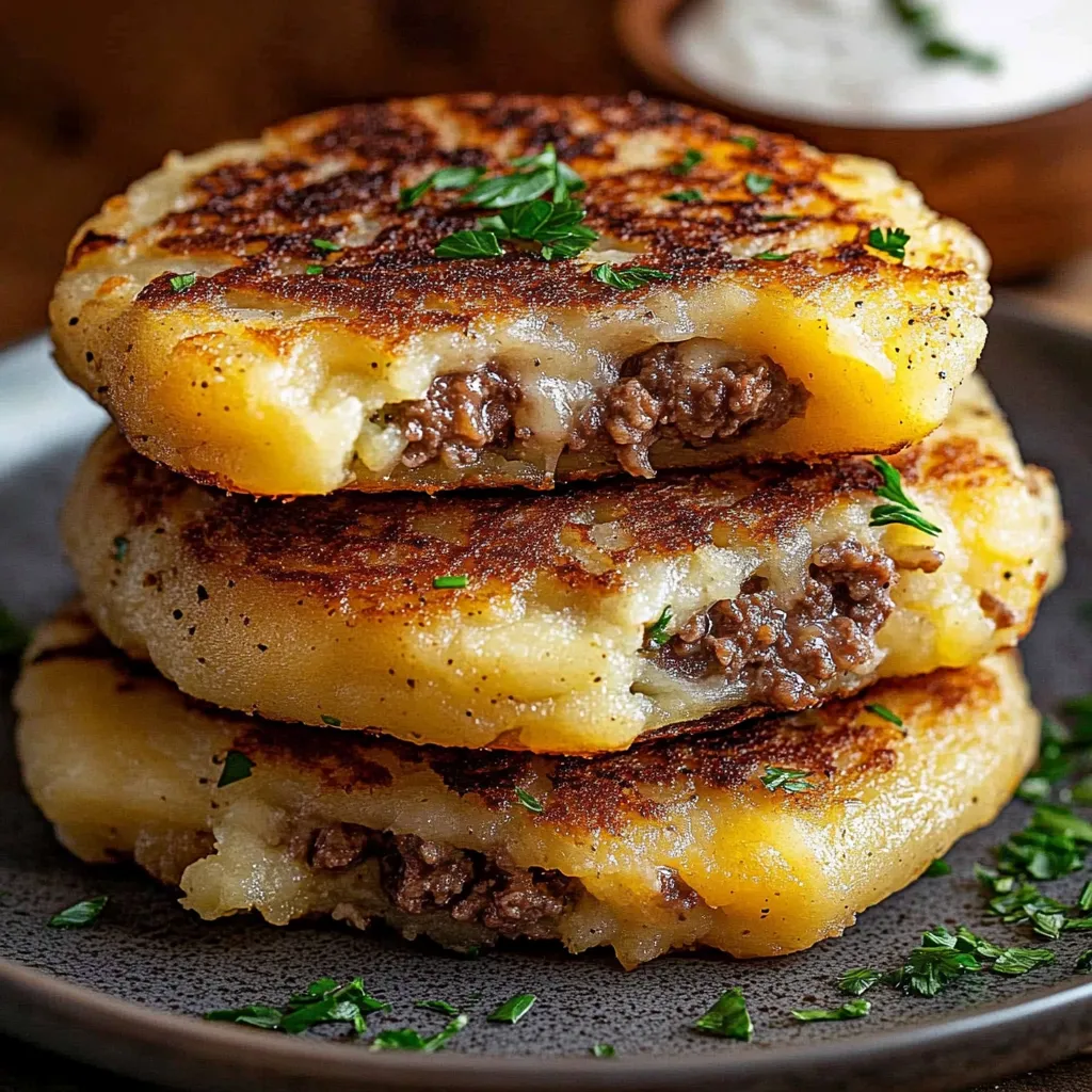 A crisp pile of stuffed potato patties.