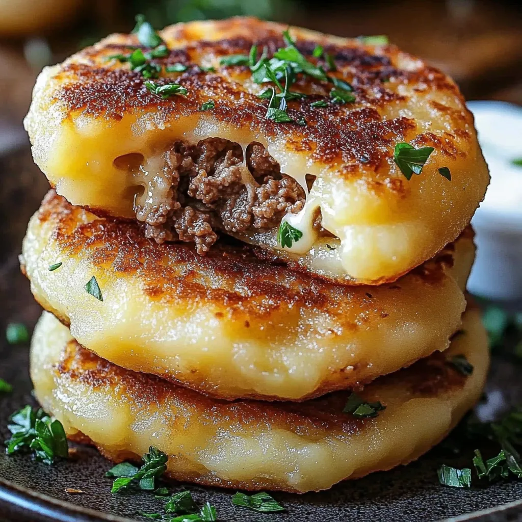 A stack of three meat filled pastries.