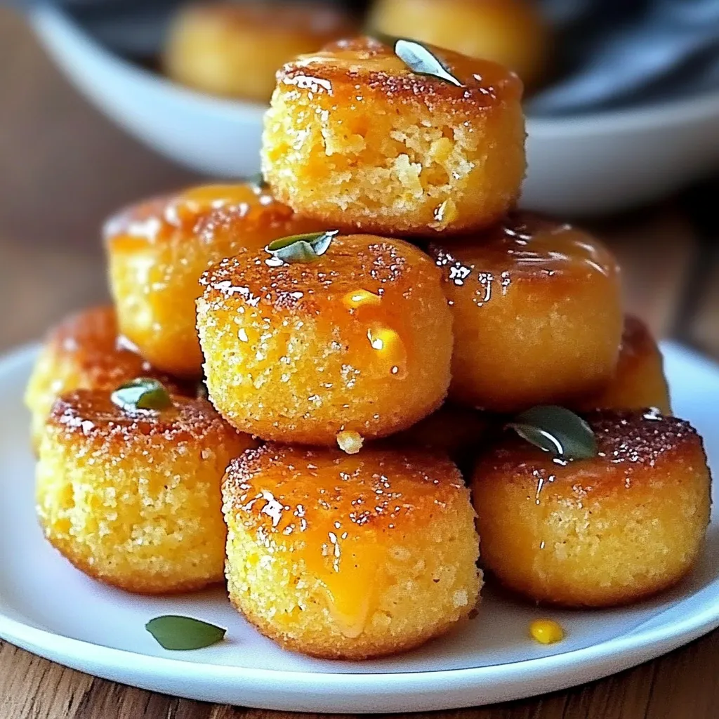 A stack of small cakes with a green garnish.
