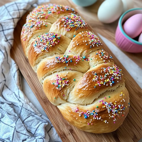 A colorful loaf topped with sprinkles.
