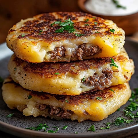 A crisp pile of stuffed potato patties.