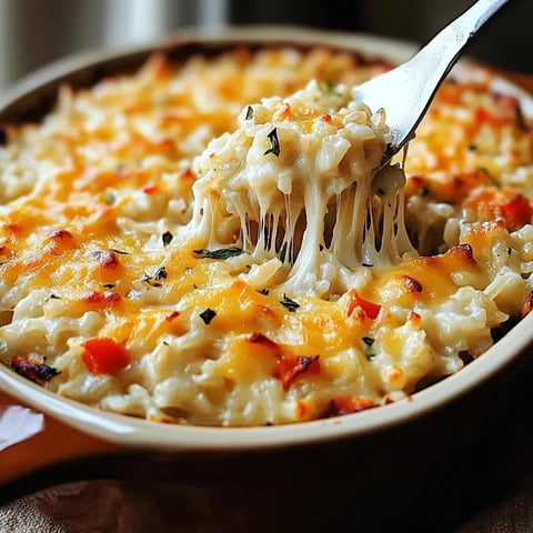 A fork digging into cheesy golden rice in a bowl.